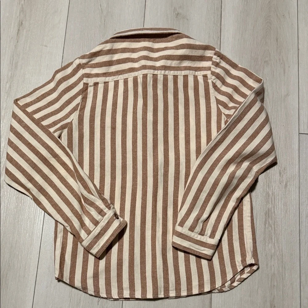 Rylee & Cru Striped Brown & Cream Boys Button-Up Shirt Long Sleeve  size 12-14y